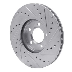 Ford Thunderbird Brake Rotor (1) - Front Left - R1 Concepts - Drilled & Slotted - Silver - `00-`06